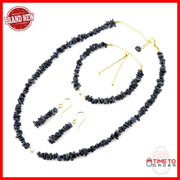 Peridot Pearl Jewelry Set Handmade Gold Plated Bracelet Necklace Earrings